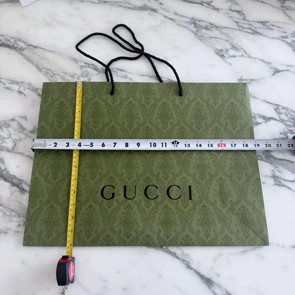 Gucci Large Green Damask Paper Shopping Bag Authentic Rope Handles 19x14x6.5
